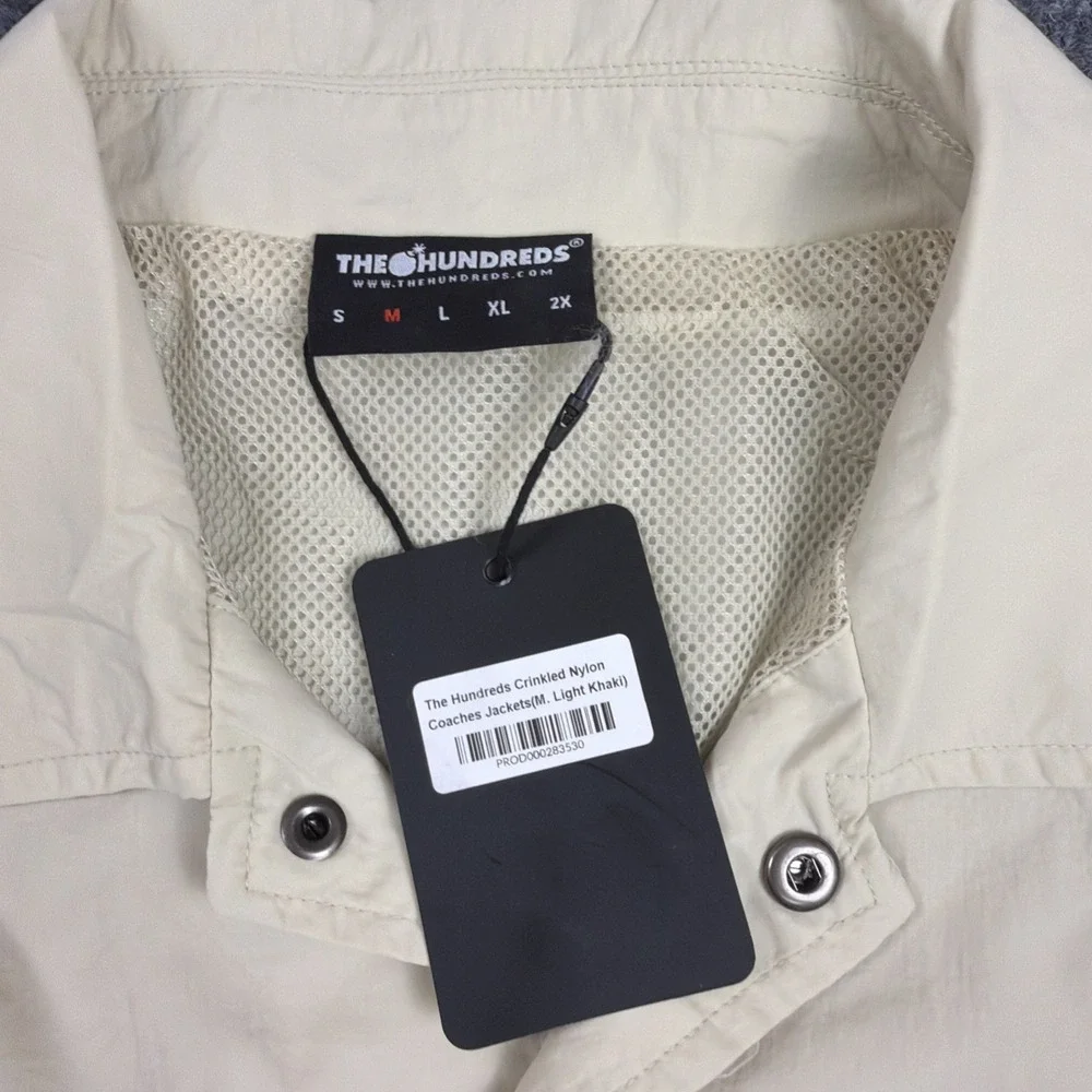 The Hundreds Jacket‎ Mens Medium Light Khaki Crinkled Nylon Coaches Windbreaker